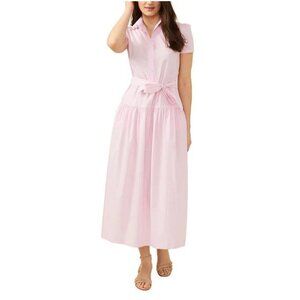 J McLaughlin Feminine Cottage Core Pink Solid Makenna Pink Button Midi Dress